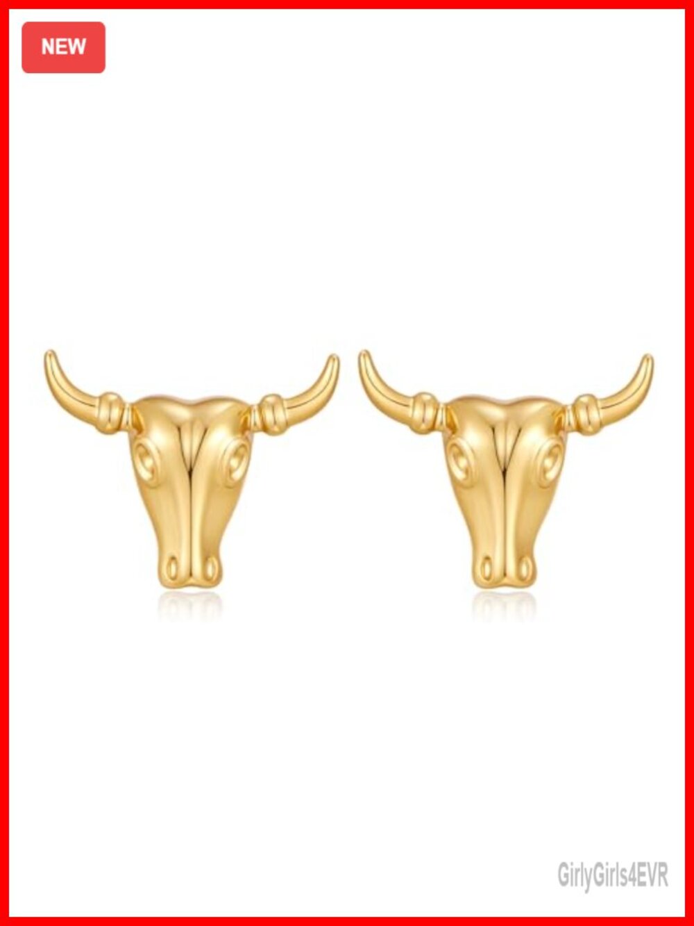 14K Gold Plated Brass Bull Head Stud Earrings Western Cowgirl Cowboy